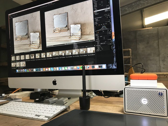 editing on an iMac for product photography shoot with Nkuku